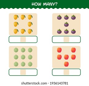 How many cartoon fruits. Counting game. Educational game for pre shool years kids and toddlers