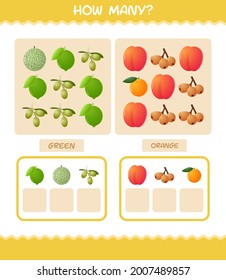 How many cartoon fruits. Counting game. Educational game for pre shool years kids and toddlers