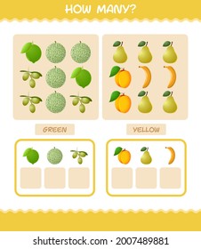 How many cartoon fruits. Counting game. Educational game for pre shool years kids and toddlers