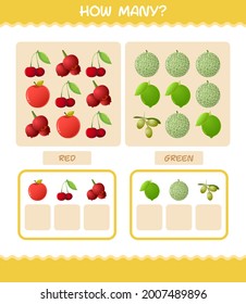How many cartoon fruits. Counting game. Educational game for pre shool years kids and toddlers