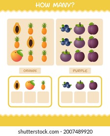 How many cartoon fruits. Counting game. Educational game for pre shool years kids and toddlers