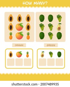 How many cartoon fruits. Counting game. Educational game for pre shool years kids and toddlers
