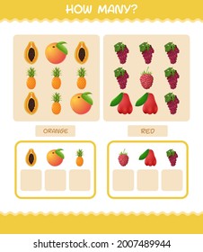 How many cartoon fruits. Counting game. Educational game for pre shool years kids and toddlers