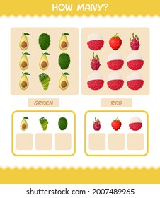 How many cartoon fruits. Counting game. Educational game for pre shool years kids and toddlers