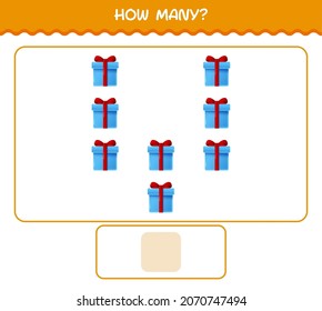 How many cartoon gift box. Counting game. Educational game for pre shool years kids and toddlers
