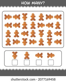 How many cartoon gingerbread cookie . Counting game. Educational game for pre shool years kids and toddlers