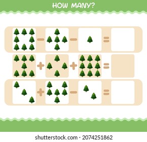 How many cartoon pine tree. Counting game. Educational game for pre shool years kids and toddlers