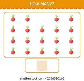 How many cartoon radish. Counting game. Educational game for pre shool years kids and toddlers