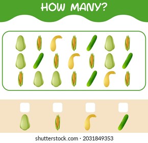 How many cartoon vegetables. Counting game. Educational game for pre shool years kids and toddlers