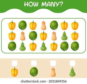 Cuántas verduras de dibujos animados. Juego de conteo. Juego educativo para niños y niños en edad preescolar