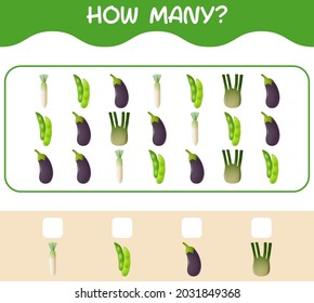How many cartoon vegetables. Counting game. Educational game for pre shool years kids and toddlers
