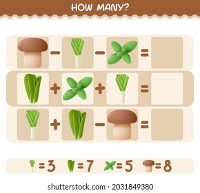 How many cartoon vegetables. Counting game. Educational game for pre shool years kids and toddlers