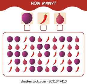 How many cartoon vegetables. Counting game. Educational game for pre shool years kids and toddlers