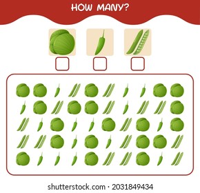 How many cartoon vegetables. Counting game. Educational game for pre shool years kids and toddlers