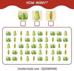 How many cartoon vegetables. Counting game. Educational game for pre shool years kids and toddlers
