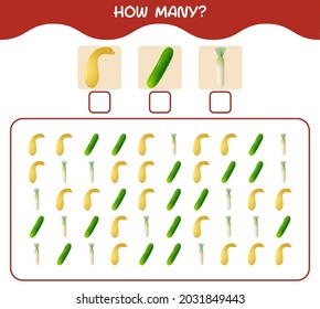 How many cartoon vegetables. Counting game. Educational game for pre shool years kids and toddlers