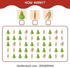 How many cartoon vegetables. Counting game. Educational game for pre shool years kids and toddlers