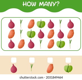 How many cartoon vegetables. Counting game. Educational game for pre shool years kids and toddlers