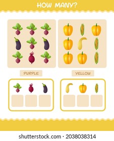 How many cartoon vegetables. Counting game. Educational game for pre shool years kids and toddlers