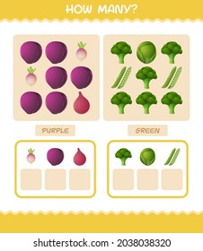 How many cartoon vegetables. Counting game. Educational game for pre shool years kids and toddlers