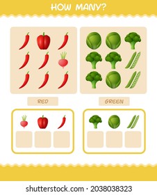 How many cartoon vegetables. Counting game. Educational game for pre shool years kids and toddlers