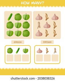 How many cartoon vegetables. Counting game. Educational game for pre shool years kids and toddlers