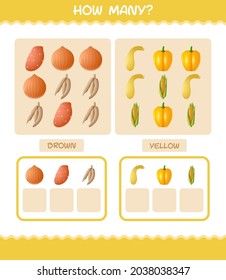 How many cartoon vegetables. Counting game. Educational game for pre shool years kids and toddlers