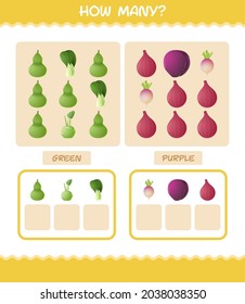 How many cartoon vegetables. Counting game. Educational game for pre shool years kids and toddlers