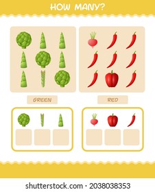 How many cartoon vegetables. Counting game. Educational game for pre shool years kids and toddlers