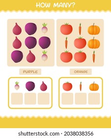 How many cartoon vegetables. Counting game. Educational game for pre shool years kids and toddlers