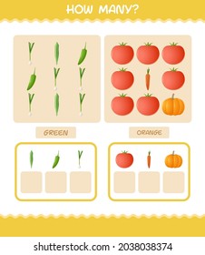 How many cartoon vegetables. Counting game. Educational game for pre shool years kids and toddlers