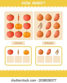 How many cartoon vegetables. Counting game. Educational game for pre shool years kids and toddlers