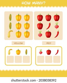 How many cartoon vegetables. Counting game. Educational game for pre shool years kids and toddlers