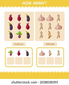 How many cartoon vegetables. Counting game. Educational game for pre shool years kids and toddlers