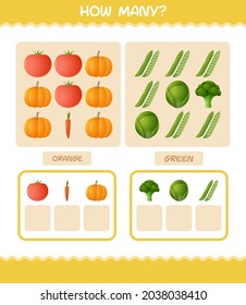 How many cartoon vegetables. Counting game. Educational game for pre shool years kids and toddlers