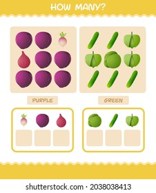 How many cartoon vegetables. Counting game. Educational game for pre shool years kids and toddlers
