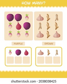 How many cartoon vegetables. Counting game. Educational game for pre shool years kids and toddlers