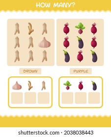 How many cartoon vegetables. Counting game. Educational game for pre shool years kids and toddlers