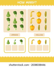 Cuántas verduras de dibujos animados. Juego de conteo. Juego educativo para niños y niños en edad preescolar