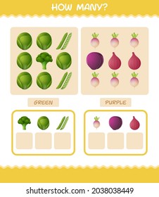 How many cartoon vegetables. Counting game. Educational game for pre shool years kids and toddlers