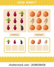 How many cartoon vegetables. Counting game. Educational game for pre shool years kids and toddlers
