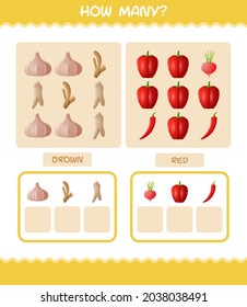 How many cartoon vegetables. Counting game. Educational game for pre shool years kids and toddlers