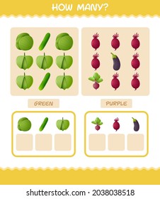 How many cartoon vegetables. Counting game. Educational game for pre shool years kids and toddlers
