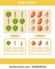How many cartoon vegetables. Counting game. Educational game for pre shool years kids and toddlers