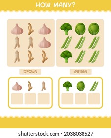 Cuántas verduras de dibujos animados. Juego de conteo. Juego educativo para niños y niños en edad preescolar