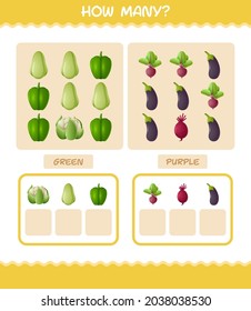 How many cartoon vegetables. Counting game. Educational game for pre shool years kids and toddlers