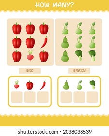 How many cartoon vegetables. Counting game. Educational game for pre shool years kids and toddlers