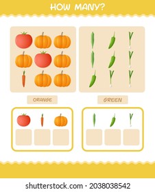 How many cartoon vegetables. Counting game. Educational game for pre shool years kids and toddlers