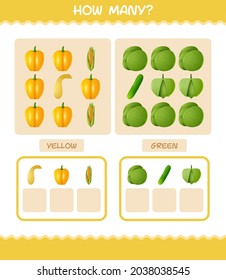 How many cartoon vegetables. Counting game. Educational game for pre shool years kids and toddlers