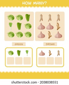 How many cartoon vegetables. Counting game. Educational game for pre shool years kids and toddlers